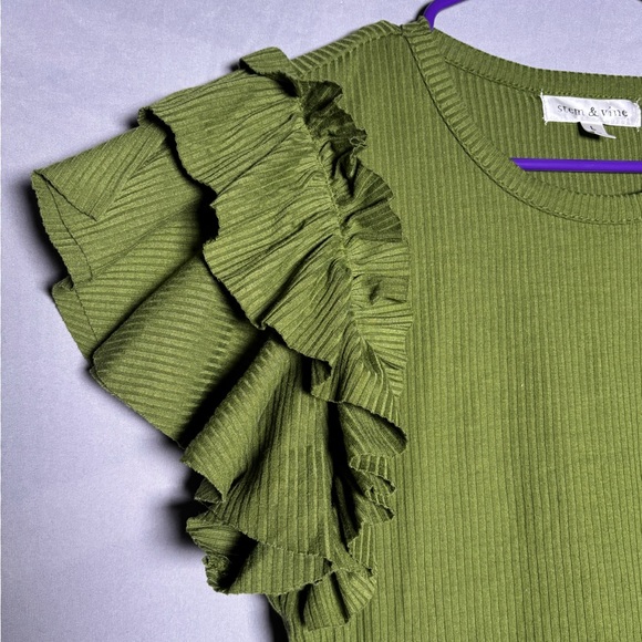 Olive Ruffle Sleeve Tee - Picture 2 of 4